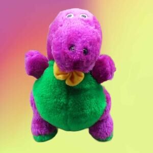 Lookalike Knock-off Barney Purple Dinosaur Plush Yellow Bowtie 8" Vintage